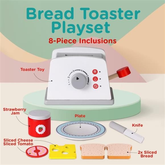 - Pop Up Kid’s Toaster Toy with Kitchen Accessories, 8 Pc. Set NIB - Picture 6 of 6